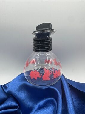 Cory Brand Glass Carafe with Pink Elephant Motif and Black Top